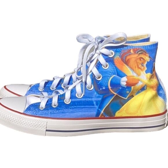 BEAUTY AND THE BEAST FAN ART HIGH TOP CONVERSE CUSTOM SNEAKER MEN 8.5 WOMEN 10.5 - Picture 3 of 14